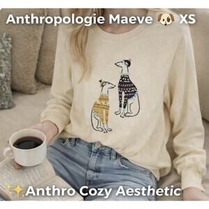 Anthropologie Maeve Pups Graphic Sweatshirt Top Dogs Ivory XS Summer night
